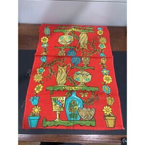 Vintage 50s 60s  Kitchen Tea Towel with Antique Glass Designs NEW Unused